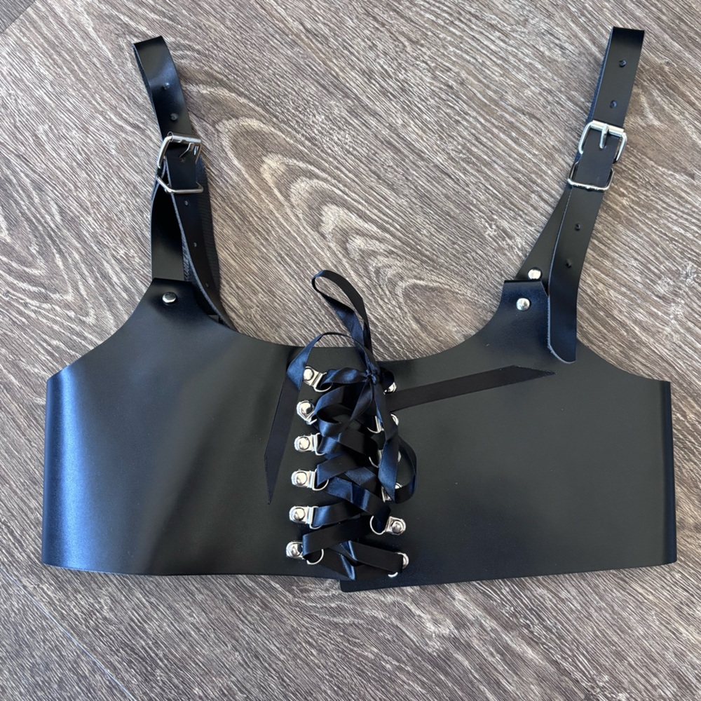 NWOT Black Corset Leather Under-Bust Corset Lace-Up Waist Cincher - Picture 4 of 9